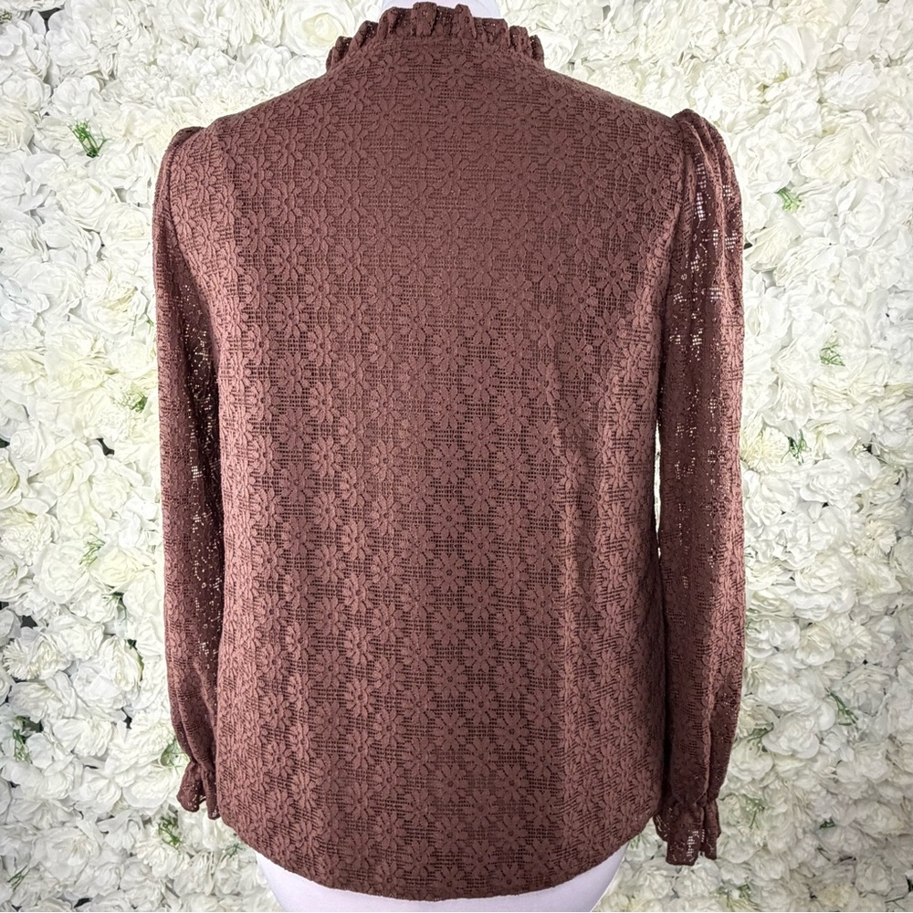 Pretty Garden Lace Button-Up Blouse Brown Large - Picture 4 of 9